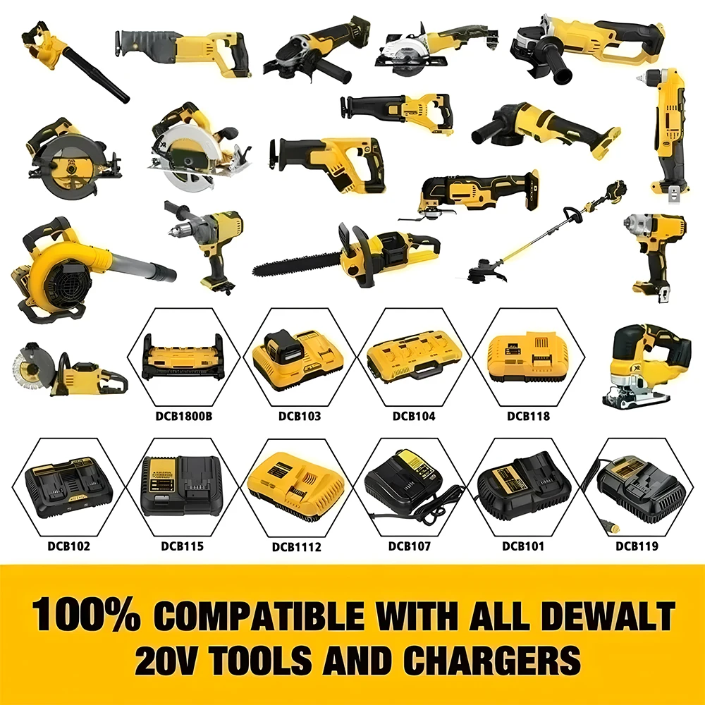 Imagem -06 - Bateria para Dewalt 18v 20v 6000mah Ferramentas Elétricas Acessórios para Ferramentas Elétricas Recarregáveis Baterias de Lítio Substituir Dcb200 Dcb184