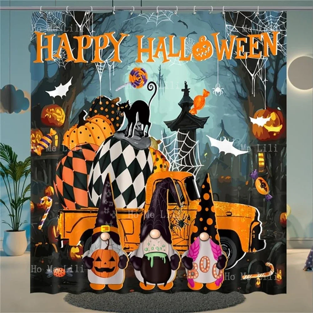 Halloween Shower Curtain Hocus Pocus Decorate Bathroom Fun Cute Pumpkin Gnome Ghost Witch Ghost Waterproof Fabric