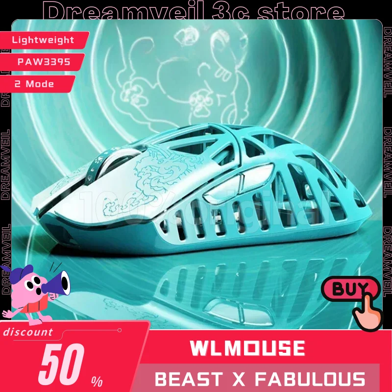 

Wlmouse Beast X Fabulous Beasts Gamer Mouse Magnesium Alloy 2Mode 2.4G Mice Lightweight PAW3395 Cute Anime Wireless Mouse Gifts