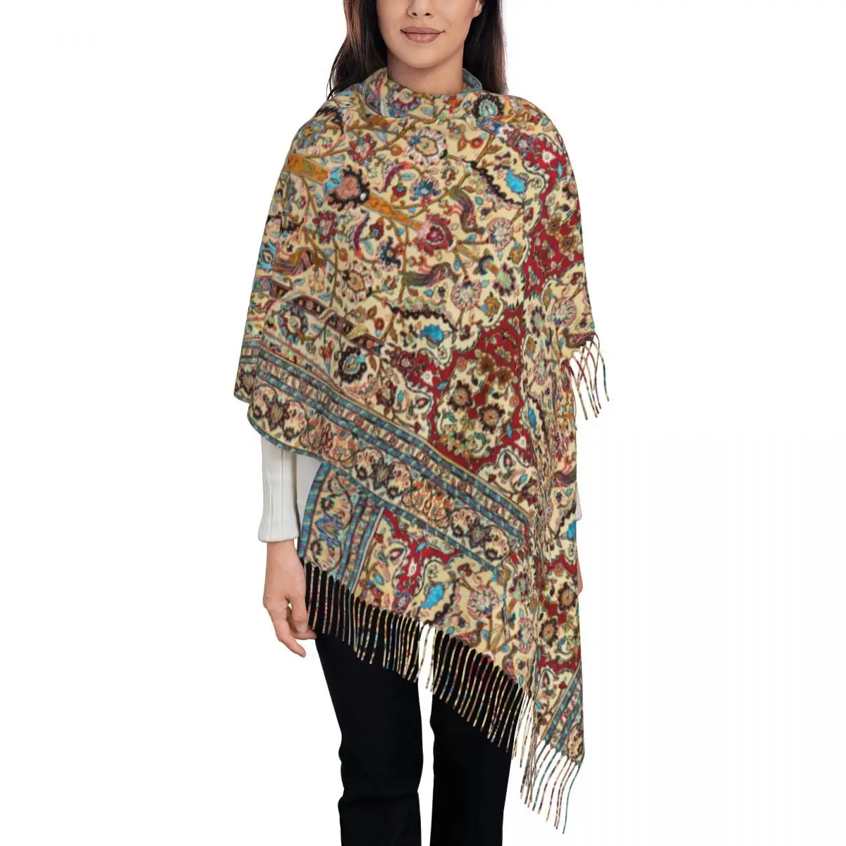 

Personalized Print Antique Silk Persian Carpet Scarf Women Men Winter Fall Warm Scarves Bohemian Turkish Ethnic Kilim Shawl Wrap