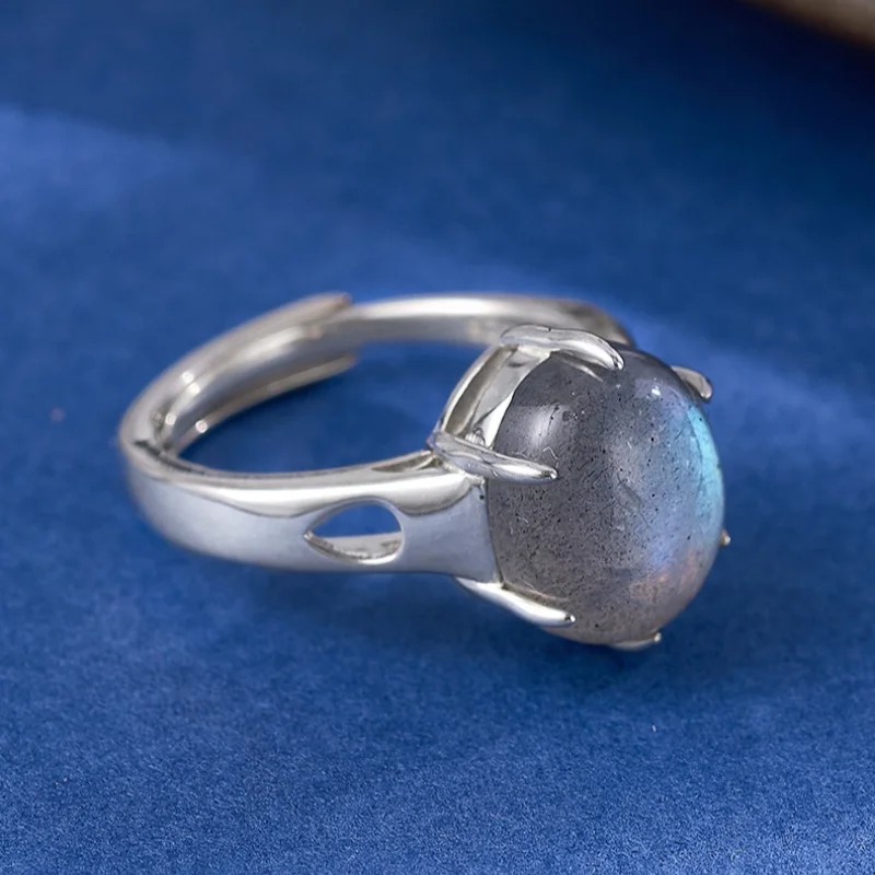 S925 فضة سحر الدائري للنساء الرجال الجوف نمط مخلب مطعمة البيضاوي Moonstone الأزياء والمجوهرات بالجملة
