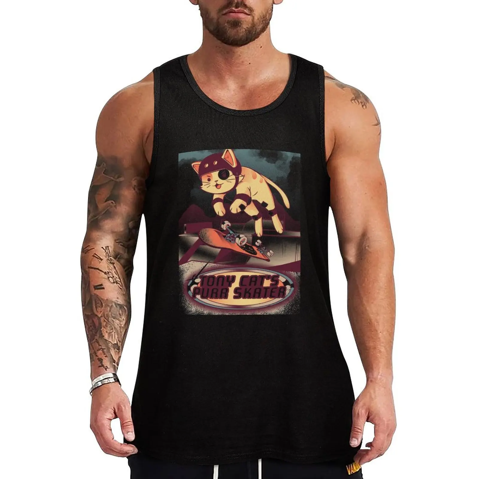 Tony Cat's Purr Skater Tank Top Men's summer t-shirt t shirt gym t-shirts man new in tops & t-shirt