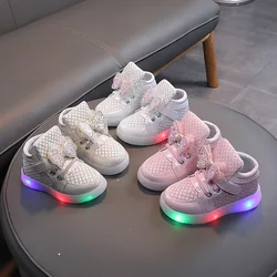 Children's LED Sneakers Girls Cute Glowing Princess Shoes Toddler Luminous Non-slip Footwear Kids Soft Bottom Lighted Sneakers