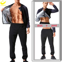 LAZAWG Mens Sauna Suit Sweat Jacket Pants Slimming Long Sleeve Top Weight Loss Set Zipper Thermal Workout Fitness Fat Burner