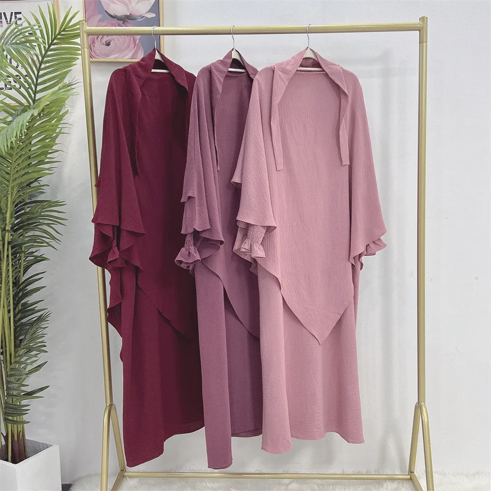 2 Piece Abayas Muslim Clothing Modest Khimar Burqa Robe Women Prayer Garment Islam Dress Set Turkish Kaftan Hijab Dubai Abaya