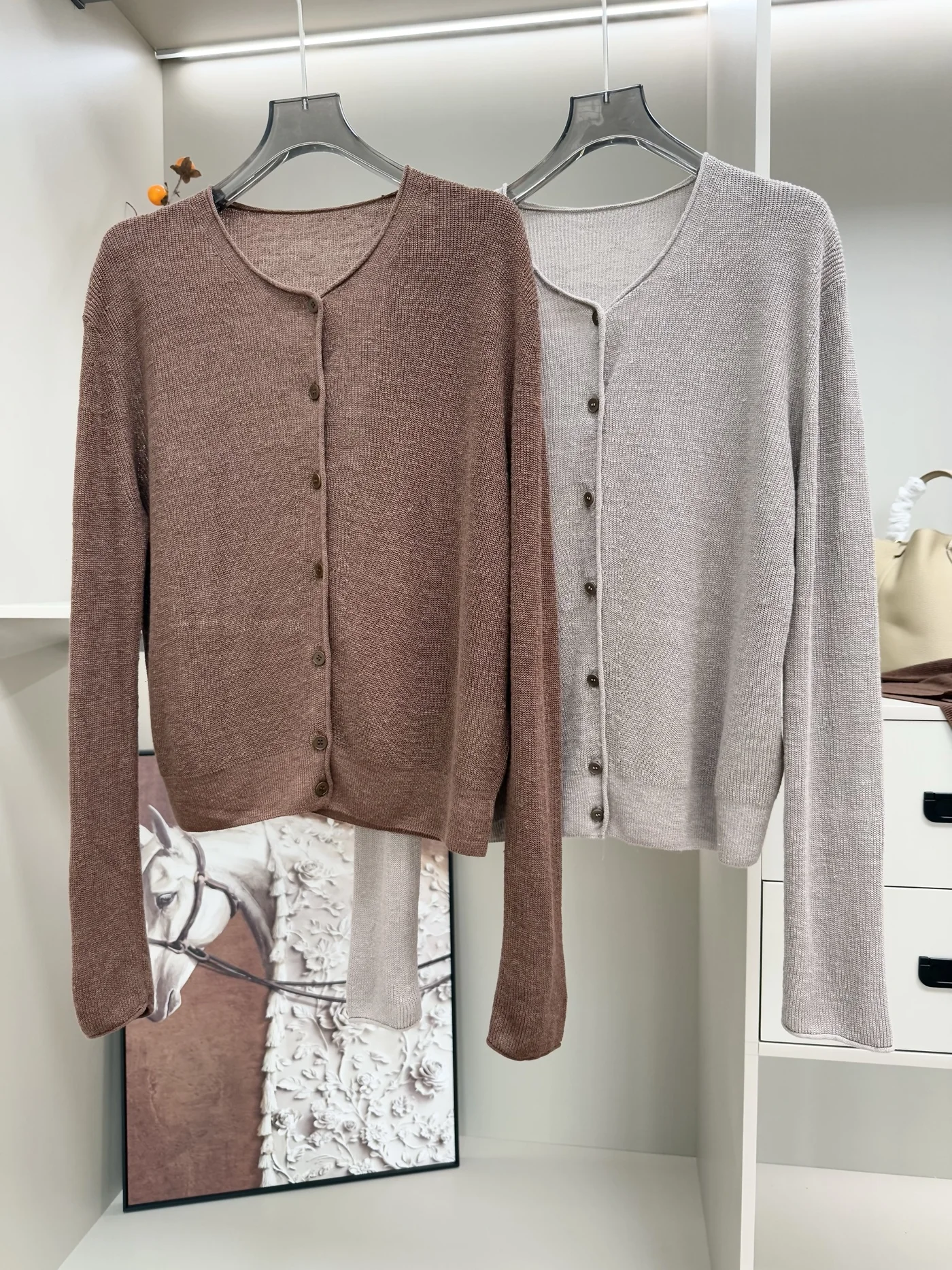 

New Color Trendy Instant Cool Feeling Linen Blend Knitted Small V-Ne Open Cardigan Eco-Friendly Commute Sle Loose Fit Lon...