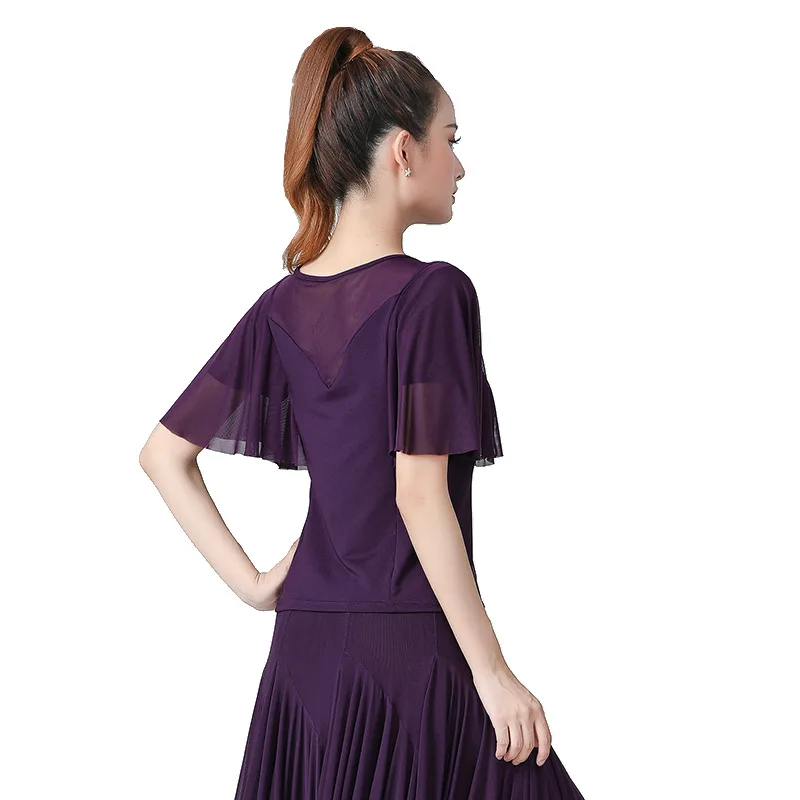 Haut de danse carré pour femmes, rond Ne ort Sve, vêtements de danse à la mode, support moderne, vêtements de pratique sociale latine