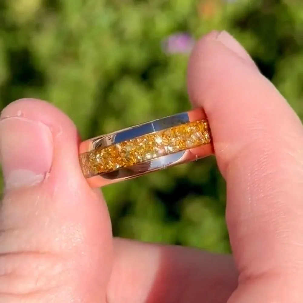 8MM Fashion Gold Color Stainless Steel Rings High-end Feel Gold Stone Inlay Men's Jewelry Wedding Engagement Steel Ring For Gift