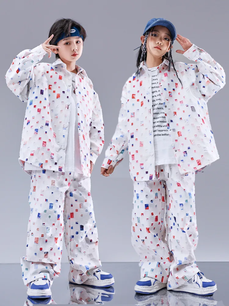 

Kid Fashion Hip Hop Clothing White Starry Sky Ripped Shirt Top Casual Street Wide Pants for Girl Boy Jazz Dance Costume Clothes