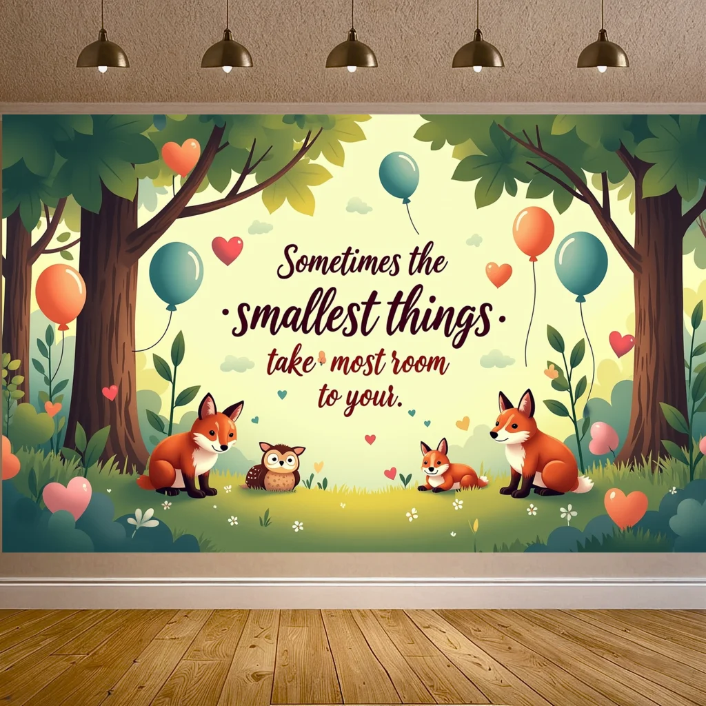 Woodland Animals Inspirational Quote Banner Reusable Backdrop for Nursery, Baby Shower & Kids Party Decoration