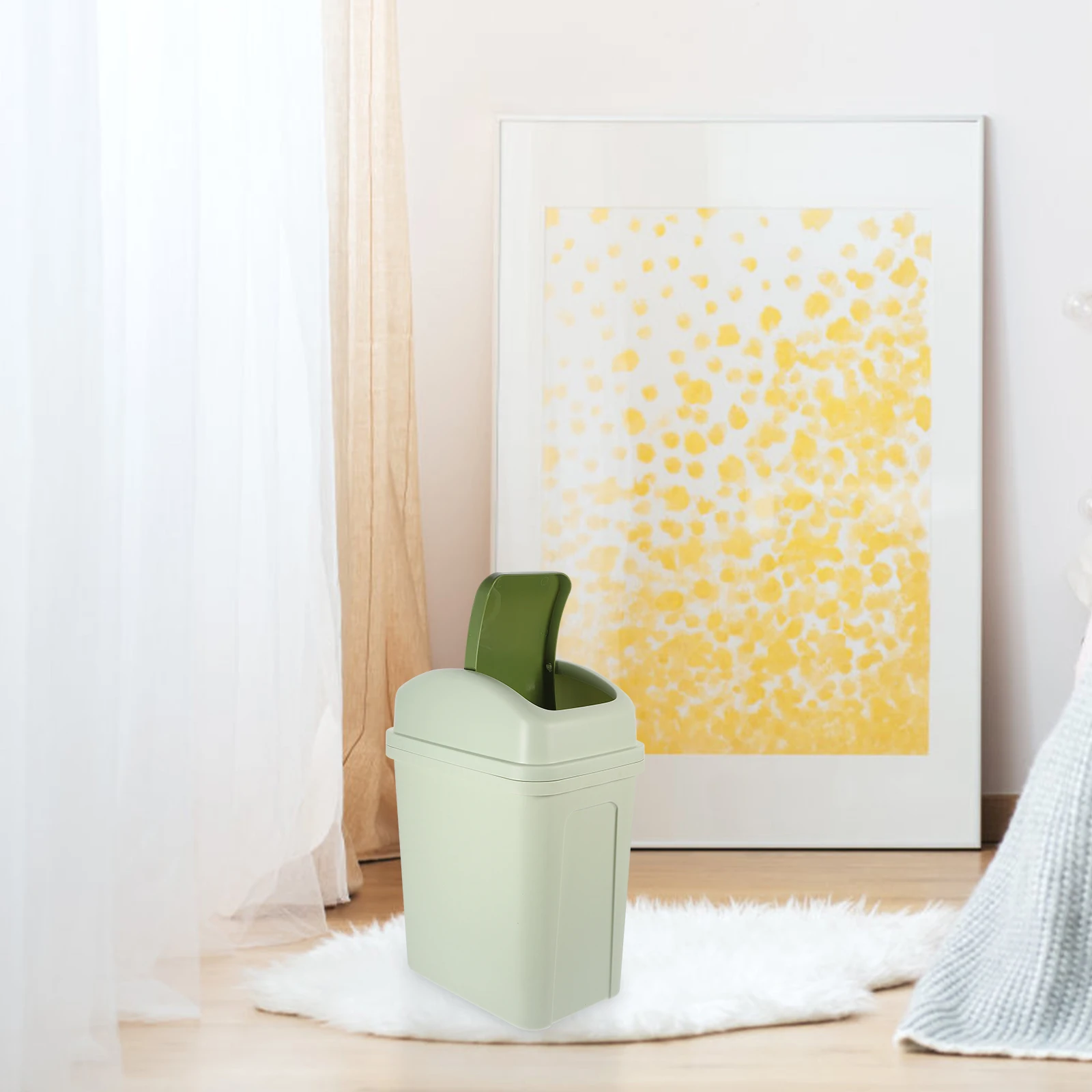 

Large Capacity Waste Bin Thick Plastic Swing Lid Trash Can Deep Style Kitchen Living Room Narrow Space Garbage