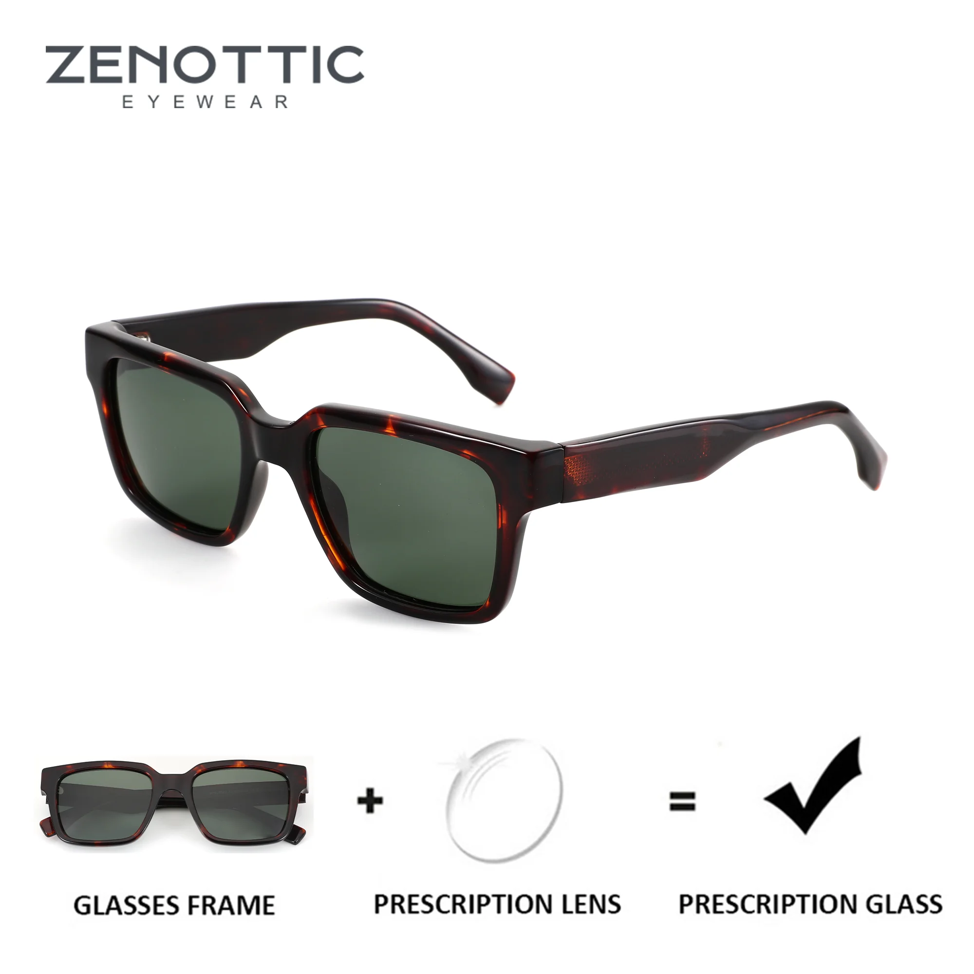 

ZENOTTIC M Size Men's Square Prescription Sunglasses Acetate Polarized UV400 Multifocal Lenses