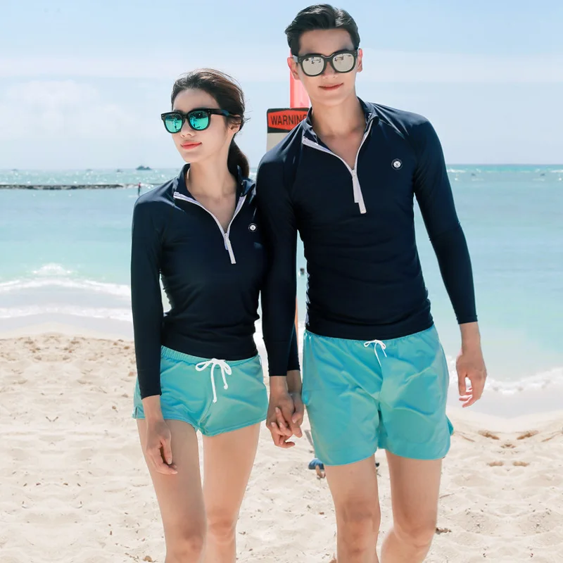 wisuwore Korean 2023 Women Men Couple Diving Suit Split Long Sleeve Swimwear Conservative Sports Swimwear Vacation Swimwear