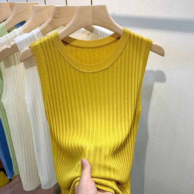 ZJAISS verano 2025 nueva moda chalecos tejidos cuello redondo sin mangas Casual Tops finos 2025 blusa sin mangas camisa de mujer ﻿