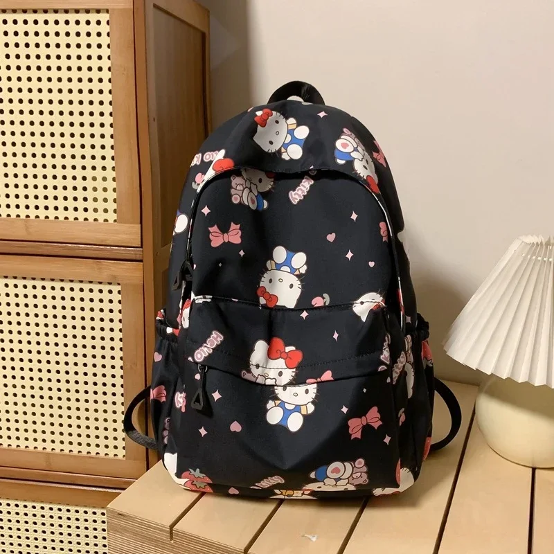 Sac d'école graffiti Hello Kitty pour filles, sac à main étudiant, vague de pinceau, étanche SR Sanurgente, polyvalent