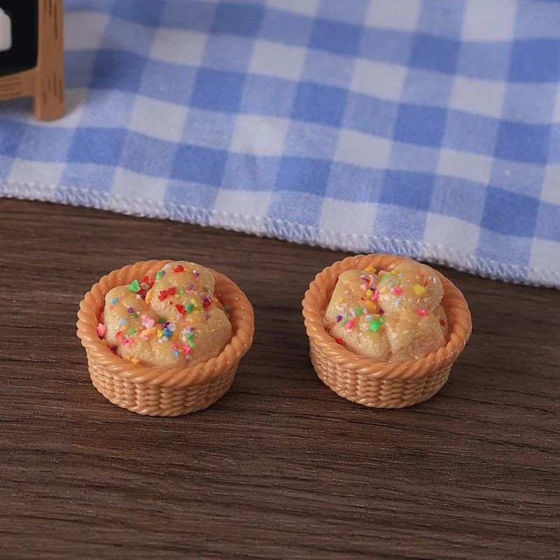 3pcs Mini Fake Food Mini Bread Basket Ham Roll Colorful Candy DIY Dollhouse Simulation Resin Model Crafts Decoration Accessories