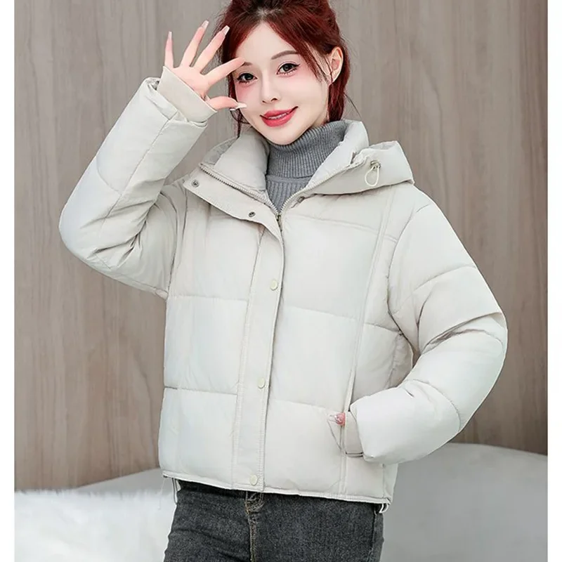 

2025 New Autumn Winter Women Parka Hooded Jacket Loose Warm Thicken Outerwear Down Cotton Casual Short Jacket Female Basic Coat