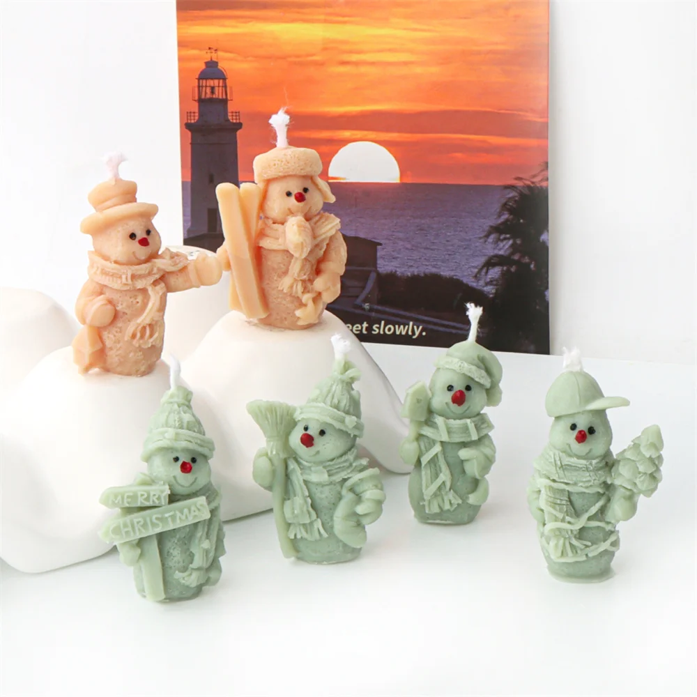 Mini Size Christmas Snowman Scented Soy Wax Candle Mold Silicone Santa Claus Handmade Decorative Candle for Birthday Xmas Decor