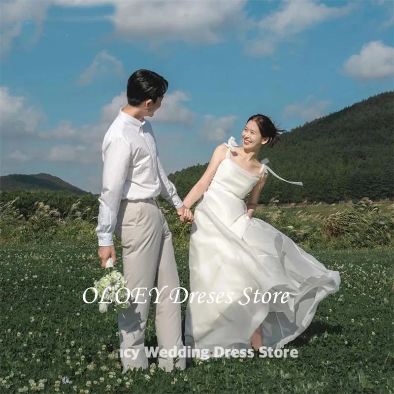 OLOEY Elegant A Line Ivory Korea Wedding Dress Photoshoot Spaghetti Straps Sleeveless Organza Bridal Gown customized