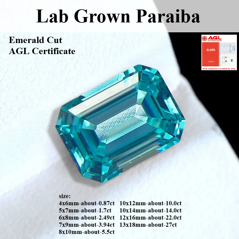 

Lab Grown Paraiba Emerald Cut Gemstone for DIY Advanced Jewelry Making Inlay Ring Necklace Bracelet Selectable AGL Certificate