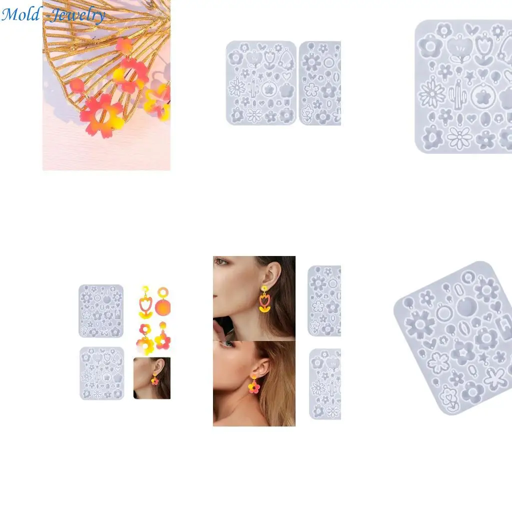 

69HB Flexible Silicone Tools/Flower Shaped Earrings Molds Convenient Ear Rings Pendant Epoxy Mould Jewelry Crafting Supplies