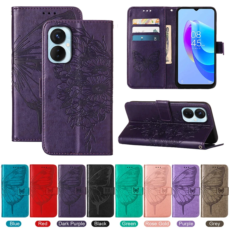 New Style Butterfly Flip Wallet Case For Tecno Spark 7 8 9 7T 8C 8P 9T Go 6 Air Camon 19 18 18P 18i 17 Pro Pova Neo 3 Pop 5P 5 B