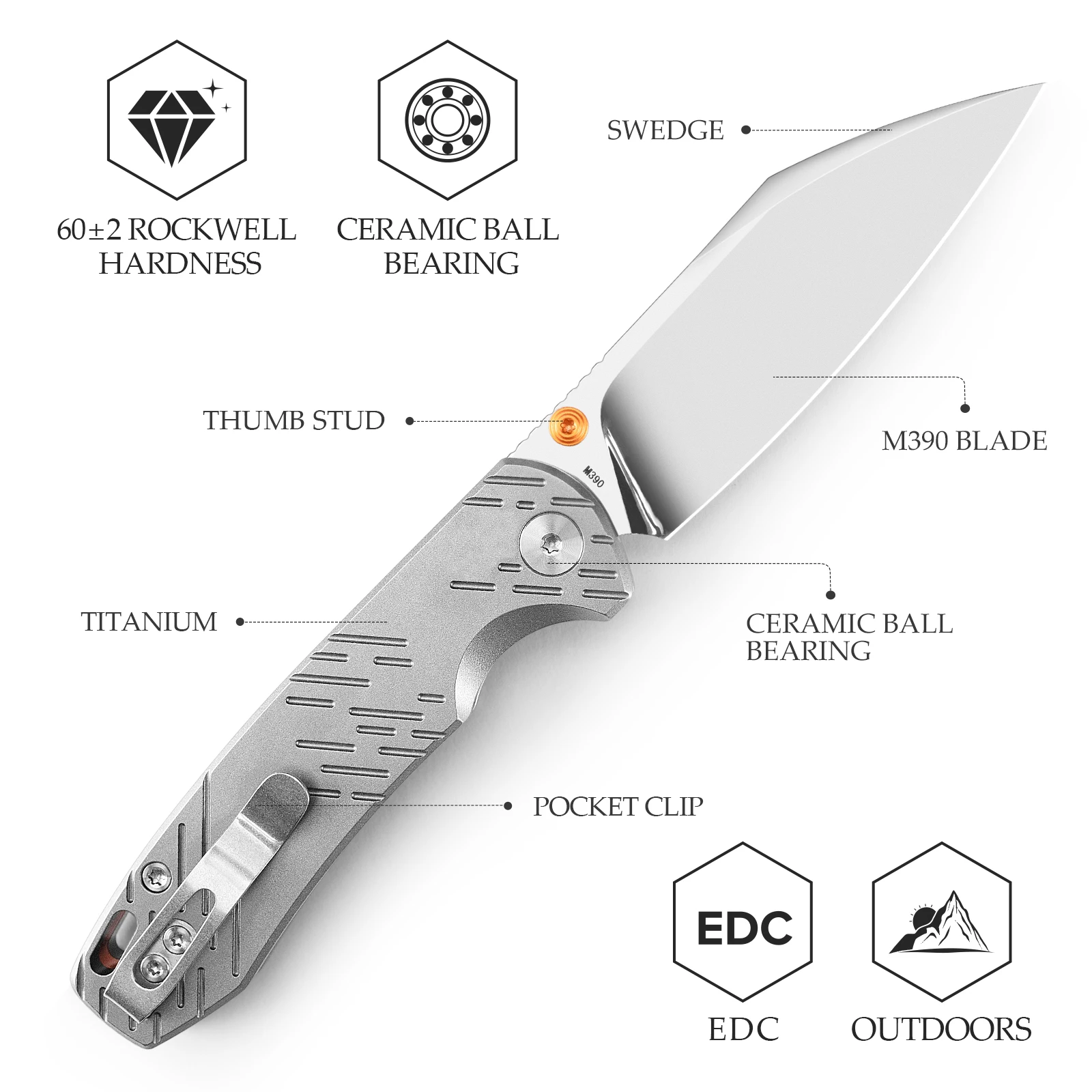 TRIVISA Folding Knife  Firefly Ultra-M for Men Mirror-Finish Blade Titanium Handle Outdoor Survival Camping Fishing Cutting Tool