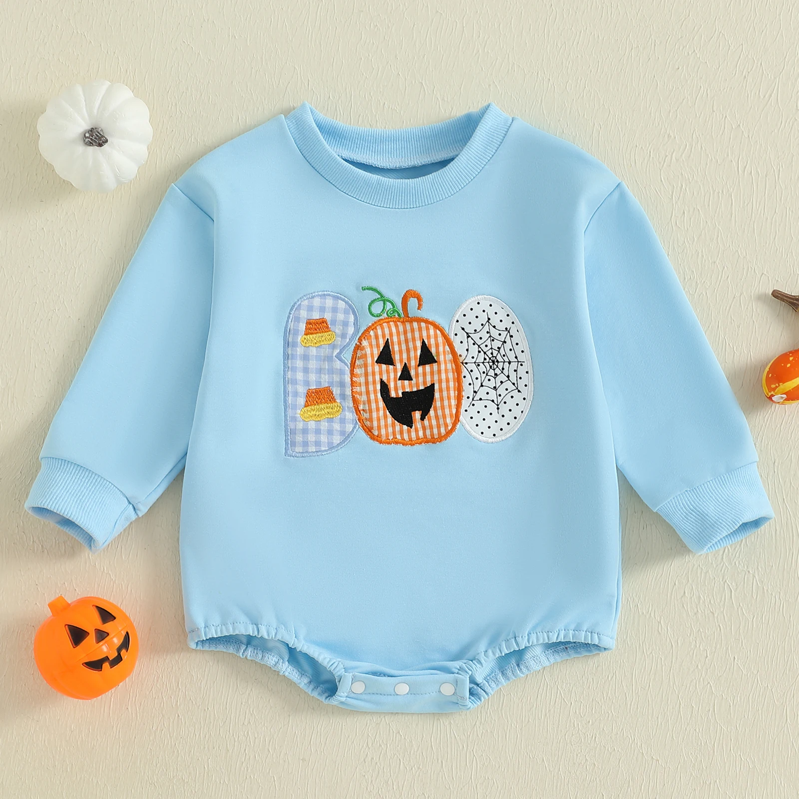 

VISgogo Baby Girls Boys Sweatshirts Rompers Halloween Clothes Spider Web Pumpkin Embroidery Long Sleeve Fall Bodysuits Jumpsuits
