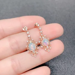 Fashion Real S925 Sterling Silver Inlay Natural Opal Earrings with Certificate Fine Weddings Jewelry for Women