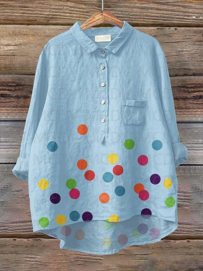 

Women's Rainbow Polka Dots Art Print Casual And Linen Shirt Women's Tops