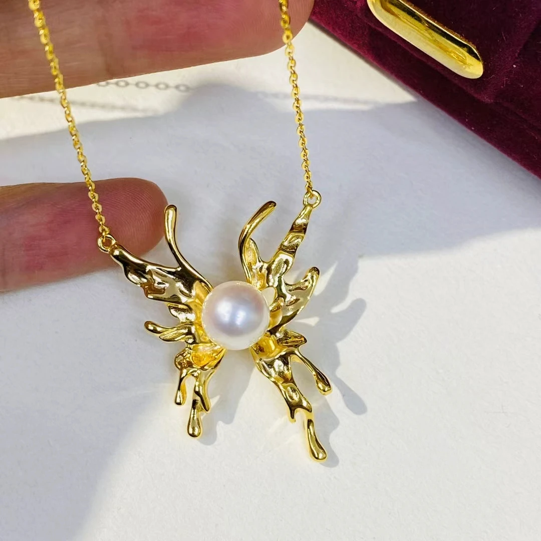 

Butterfly Shape 925 Sterling Silver Necklace Findings Jewelry Base Settings Mountings Parts Mounts for 8-9mm Pearls 5pcs/lot