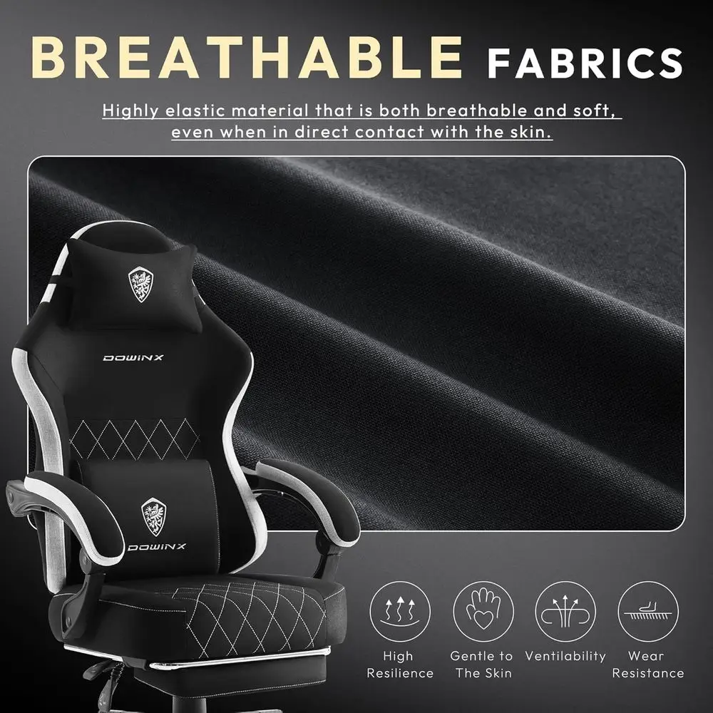 Ergonomic Breathable Fabric Gaming Chair with Lumbar Support, Adjustable Height and Footrest for Adults, Black view 3