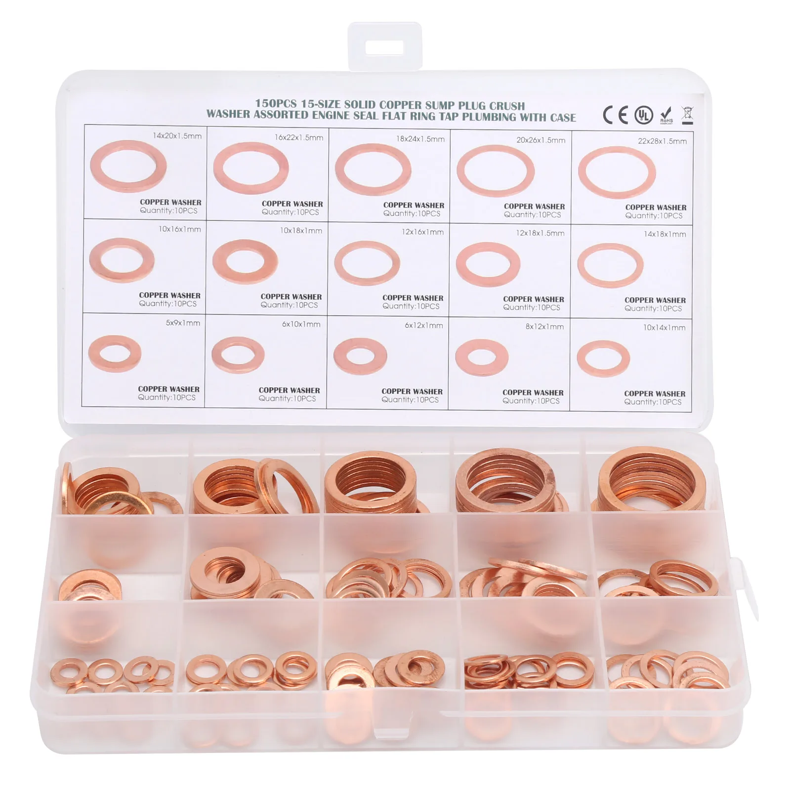 150pcs/Set Flat Sealing Ring Red Copper Gasket O Ring Gasket Sealing Ring Washer