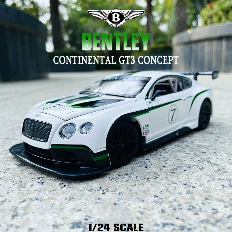 Modèle de voiture Bentley Continental GT3 en alliage de métal moulé sous pression, haute simulation, son et lumière, côtes arrière, collection de jouets pour enfants, Noël, 1:24