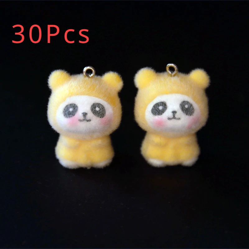 

30Pcs 3D Cute Flocked Cat Charms Cartoon Panda Animal Resin Pendant Earrings Keychains Accessories for DIY Crafts Jewelry Make