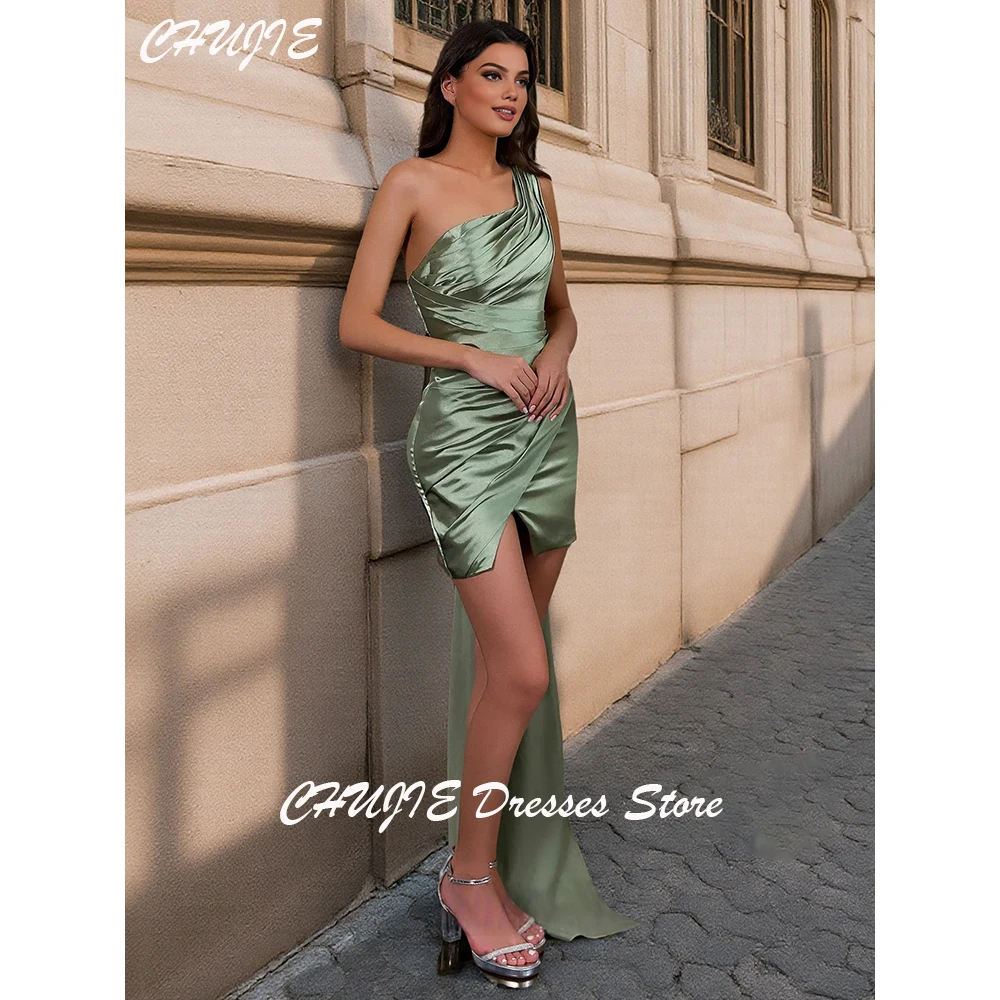 Vert Olive une épaule Mini robes de Cocktail femme sirène modeste robe de bal de mariage robe plissée robe de remise des diplômes personnalisée