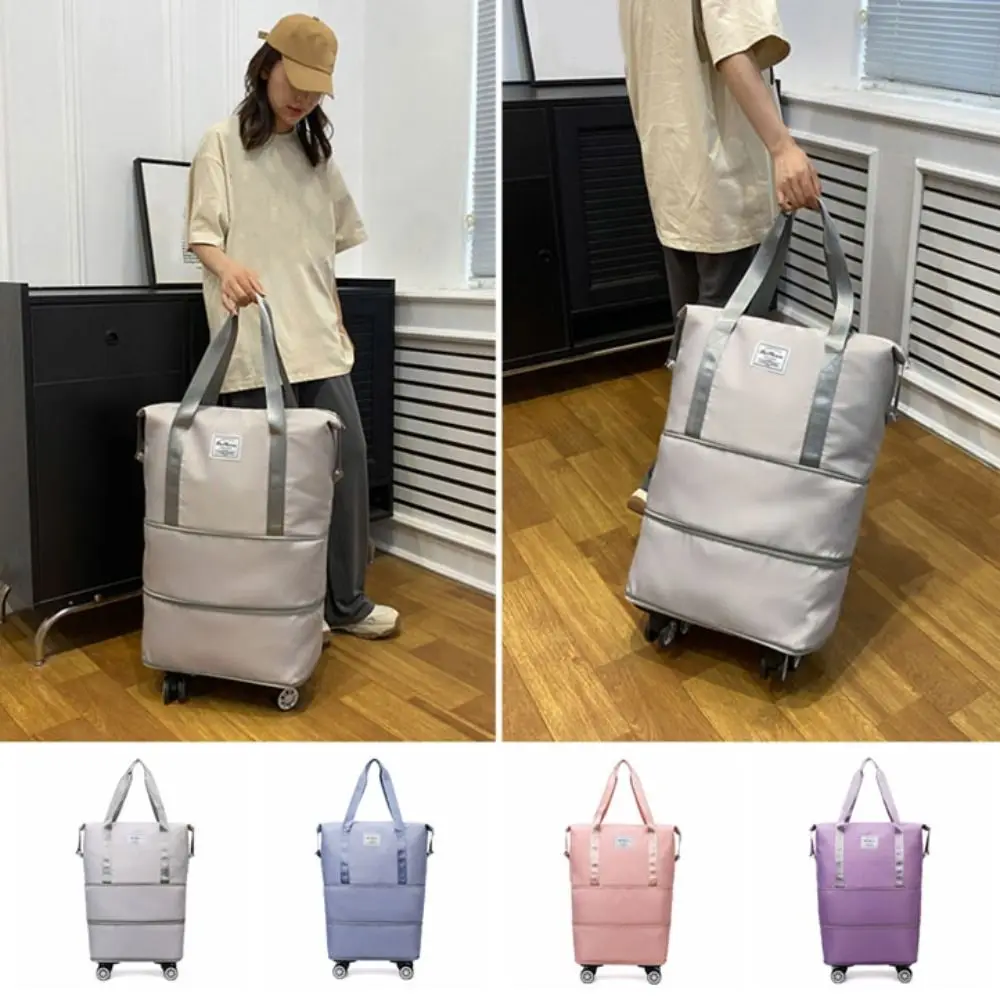 

Oxford Cloth Gym Bag with Wheels Dry-Wet Separation Portable Collapsible Travel Tote Bag Large Capacity Expandable