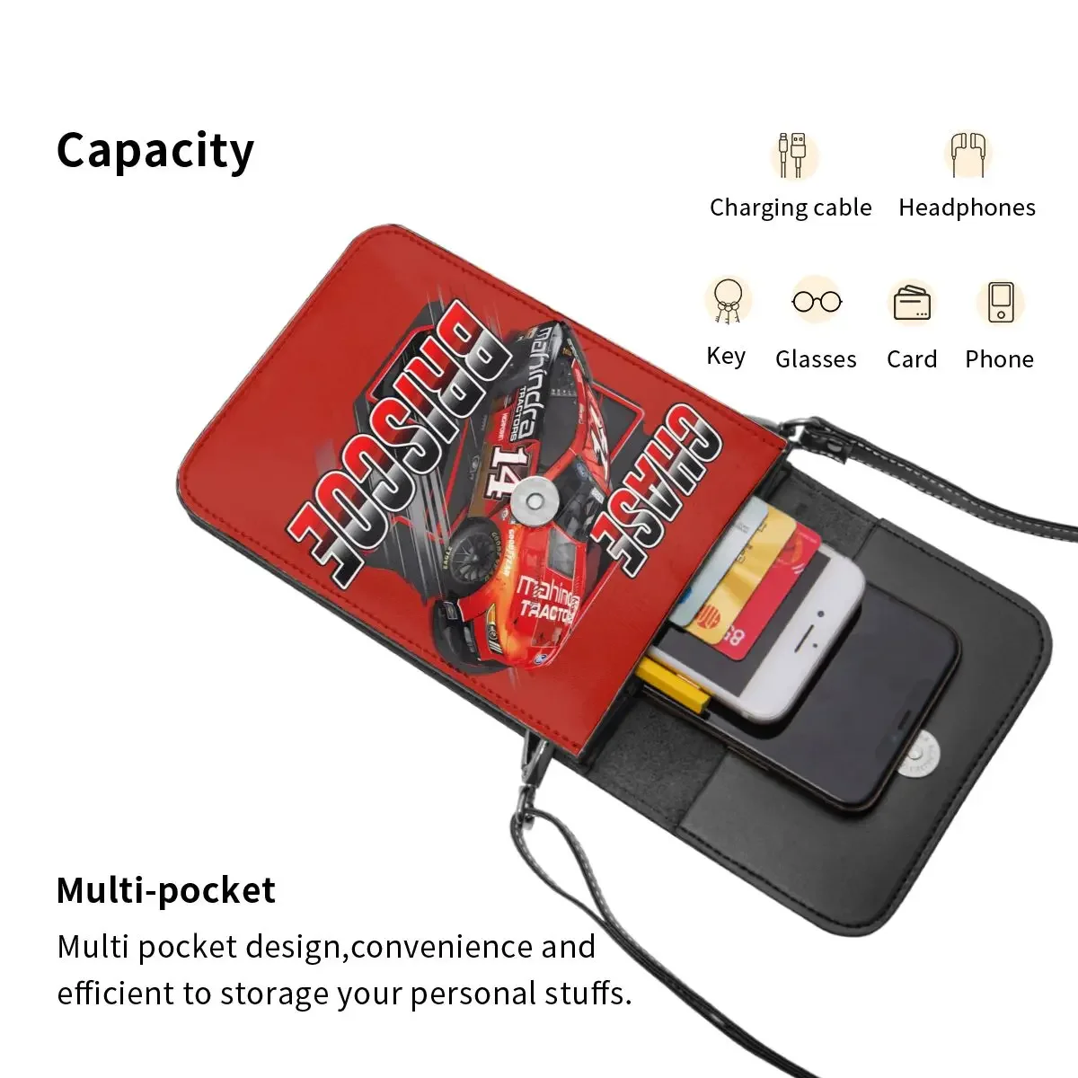 Chase Briscoe 14 Crossbody Wallet Cell Phone Bag Shoulder Bag Cell Phone Purse Adjustable Strap