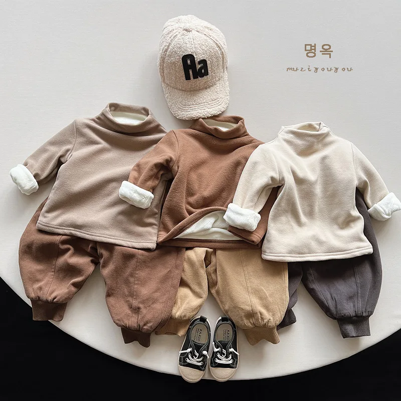 Autumn Winter Children T-Shirts 1-8Y Boys Girls Warm Fleece Turtleneck Long Sleeve T Shirts Tops Tees Kids Wear Toddler Clothing