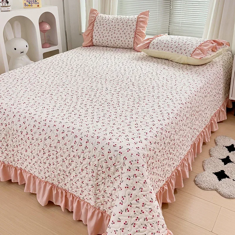 Quilted Bedspread Ruffles Bed Linen Thickened Bedsheets Printed Bed Cover Home Bedding покрывало (Pillowcase Need Order)