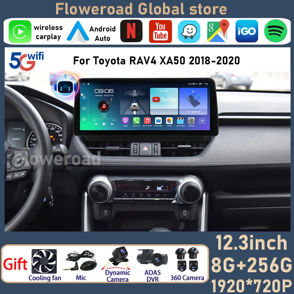 

12.3 Inch Carplay Screen Android For Toyota RAV4 XA50 2018 - 2020 Car Radio Stereo Multimedia Player GPS Navigation Head Unit