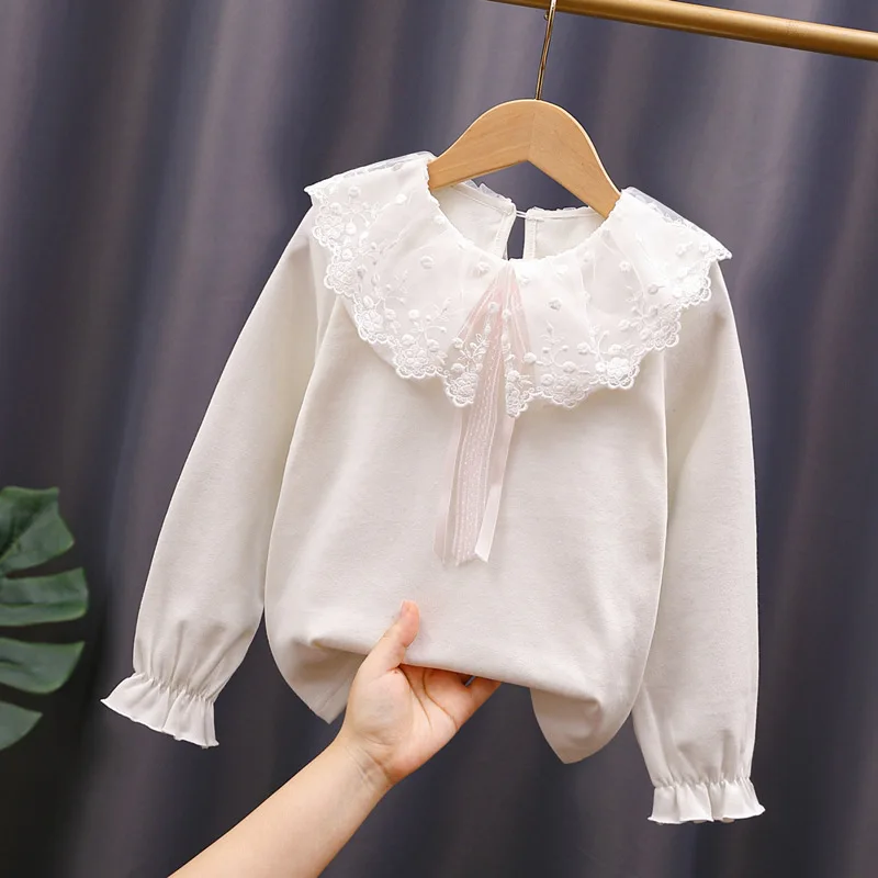 

110-160 Spring Autumn winter princess Children fleece velvet Chiffon Bottoming T shirt Solid kids students Girls Clothes 2-12y