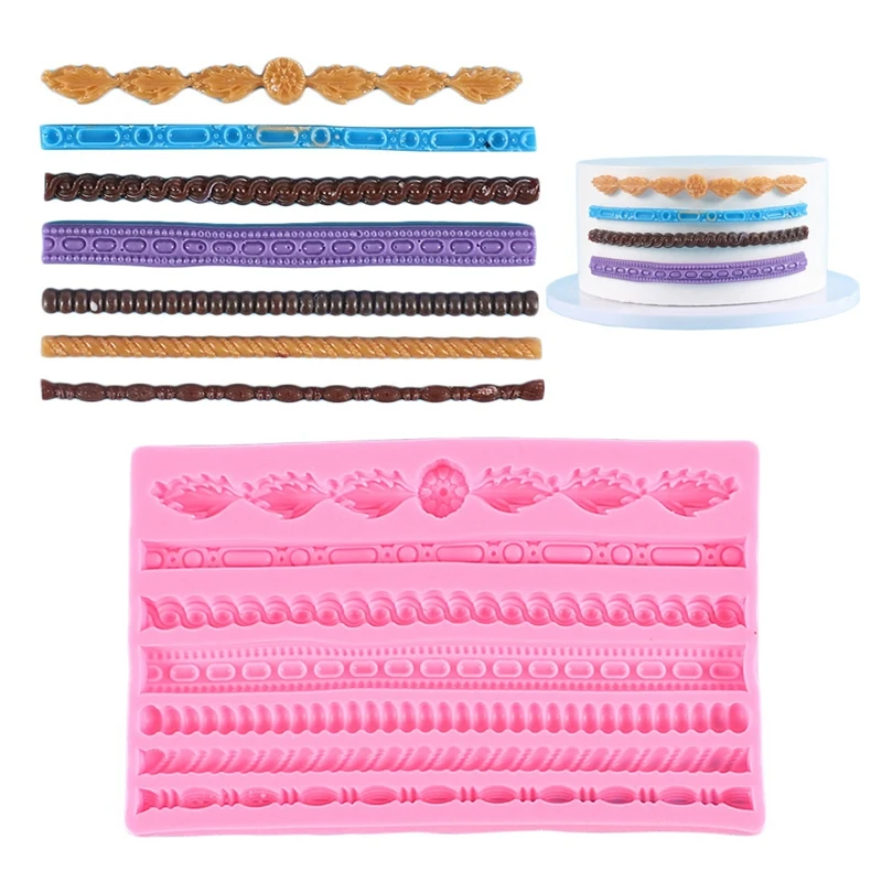 ABHG 3D Rope Strip Cake Lace Silicone Fondant Chocolate Mold Pearl Fried Dough Twist Mould For Cake Border Decoration