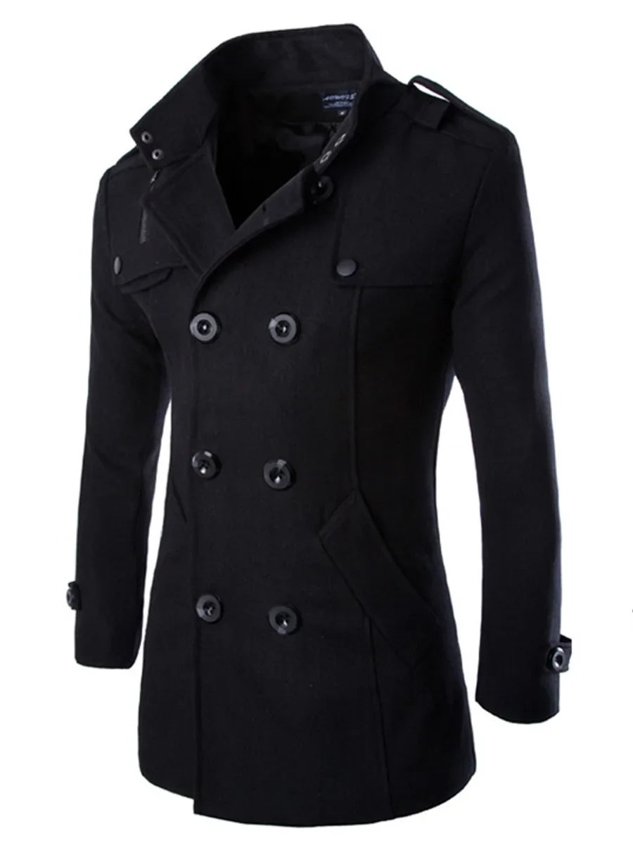 

Mens Overcoat Trench Coats Winter Male Pea Coats Double Breasted Wool & Blends Coat Brand Clothing W01