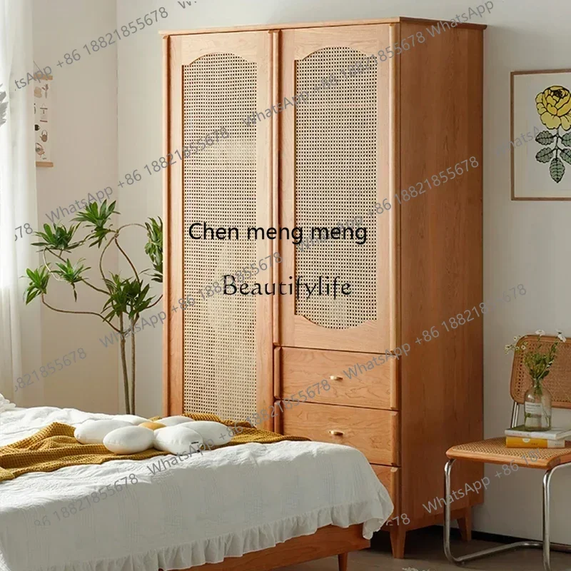 

New Arrivals Japanese-style solid wood rattan two-door wardrobe open household bedroom household small apartmentss 7304