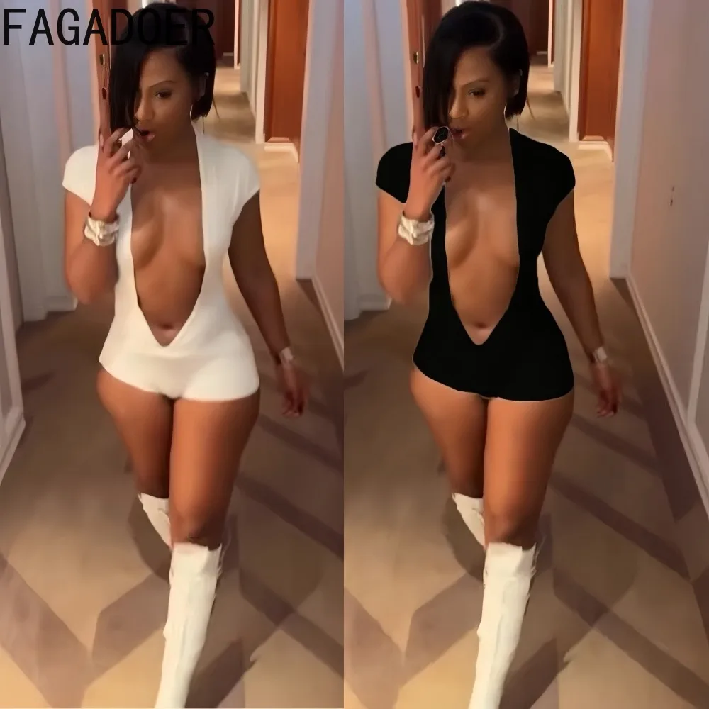 

Новинка: Сексуальный облегающий комбинезон FAGADOER для женщин, однотонный, с вырезами, коротким рукавом, эластичный, в уличном стиле