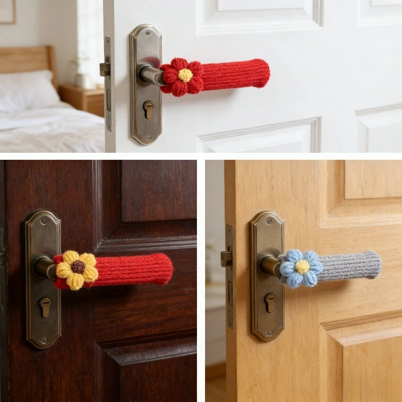 8 Stück gestrickte Türgriffabdeckungen für den Winter – Antikollisionsschutz für Eingangstür/Fenster/Schlafzimmer-Griffabdeckung