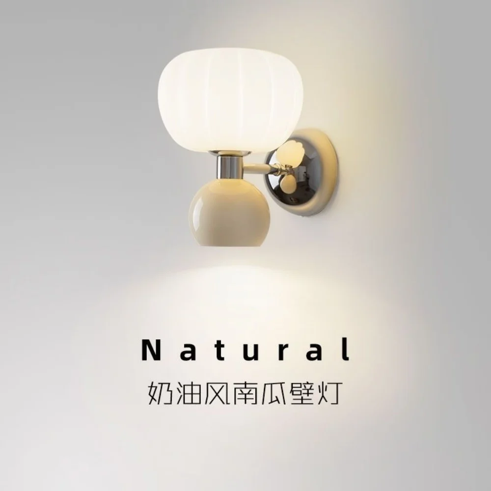 Cream Style Wall Lamp Modern Pumpkin Shaped Wall Light Living Room Bedroom Corridor Bedside Aisle Background Wall Decorat Lamp