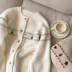 Sweet Flower Embroidered Sweater Women's Single-breasted Knitted Cardigan Tops Cropped Cardigan Korean Fashion Kawaii Sweater