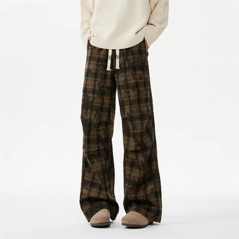 

Plaid Men's Sweatpants Trousers Deals Essential Elegant Y2k New in Fashion Harajuku Casual Trend Cool Male Sports Pants Wide Leg